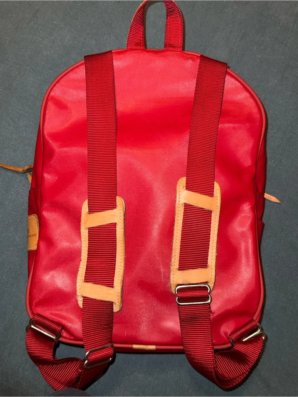 USED JON HART Red Nylon Backpack with Tan Leather Trim